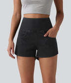 Halara Flex™ Short casual en jean skinny gainant taille haute à ourlet arrondi avec poches