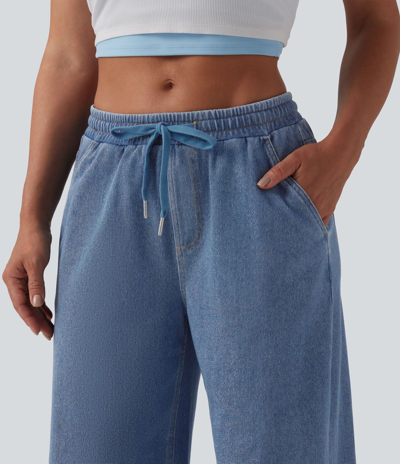 Jogging taille basse Halara Flex™ jambes larges, effet sparkle, avec poches