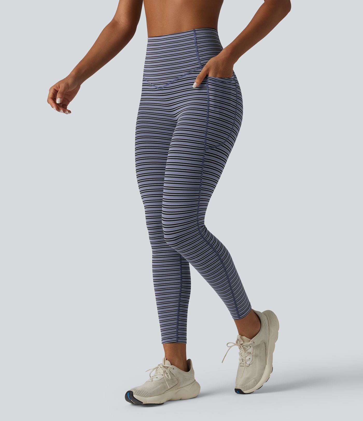 Halara UltraSculpt™ Legging de course à rayures jacquard taille haute ventre plat avec poches