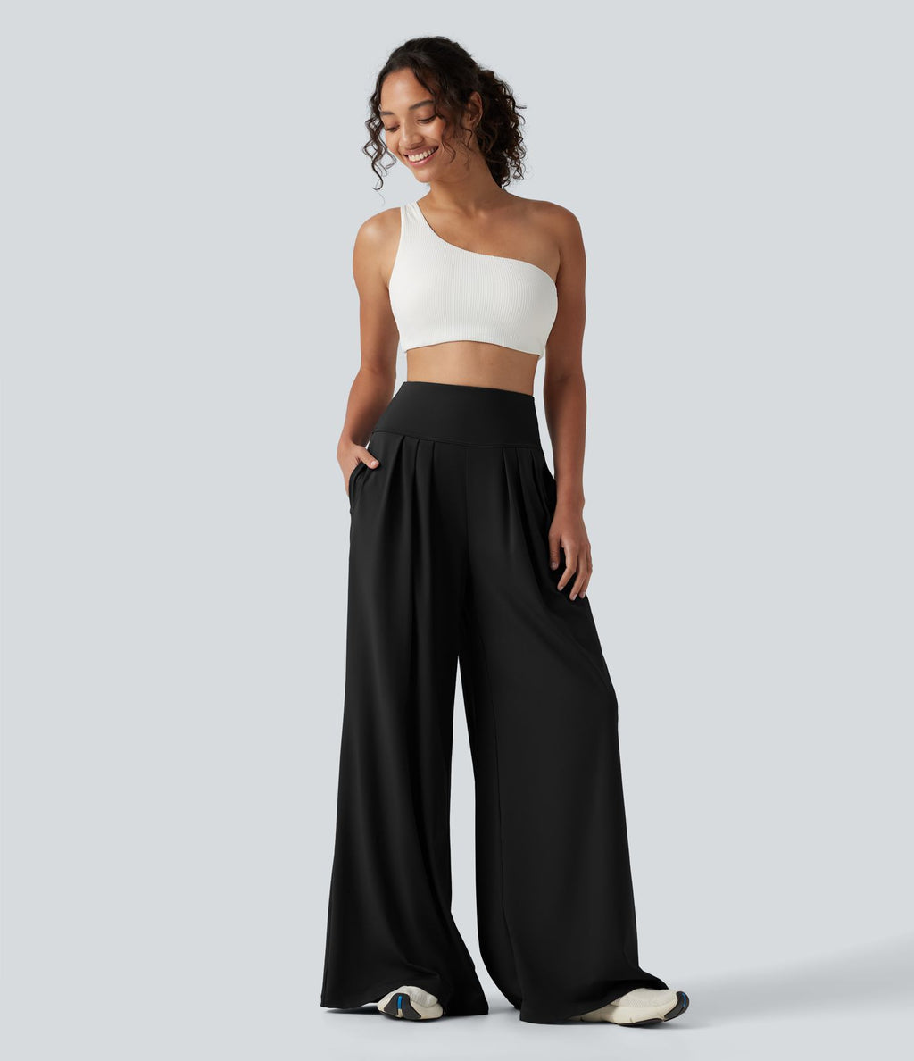 Pantalon yoga ample SoftlyZero™Airy effet frais InstantCool à plis taille haute avec poches