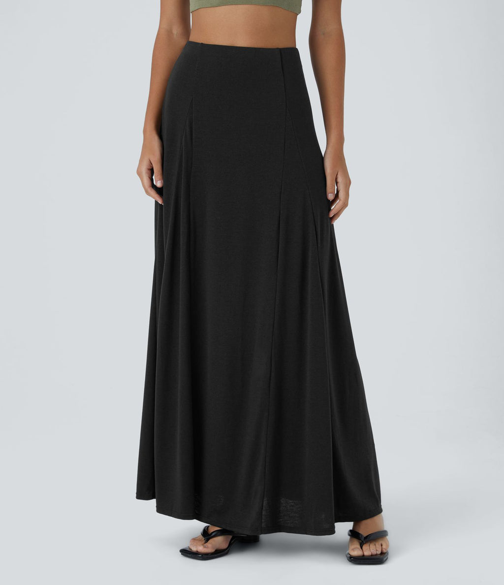 Jupe Évasée Casual Longue Fermeture Éclair Latérale Taille Haute