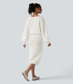 Robe pull midi casual col bateau à manches longues