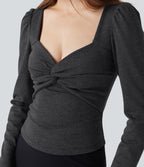 T-shirt tailleur pied-de-poule col Queen Anne manches longues