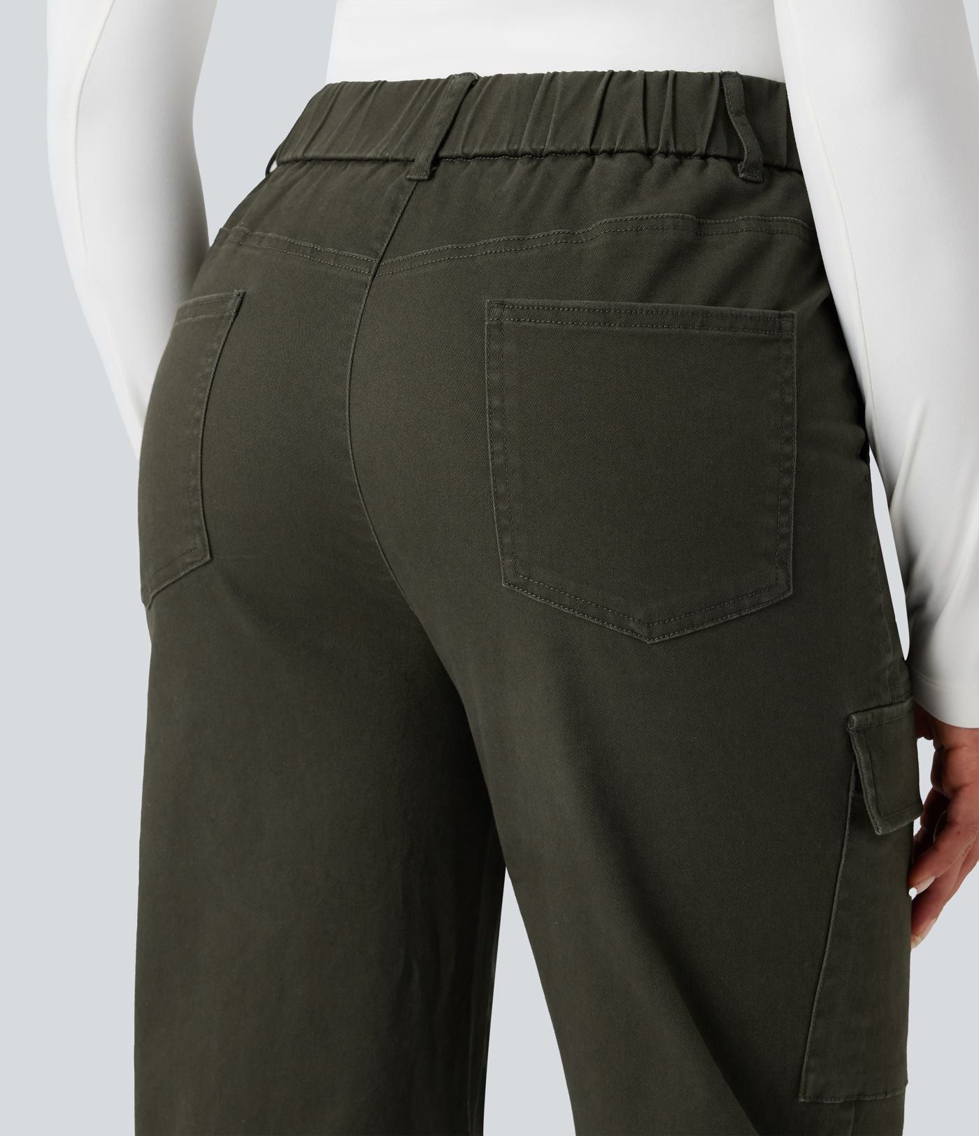 Jogging cargo chino coton taille haute avec poches