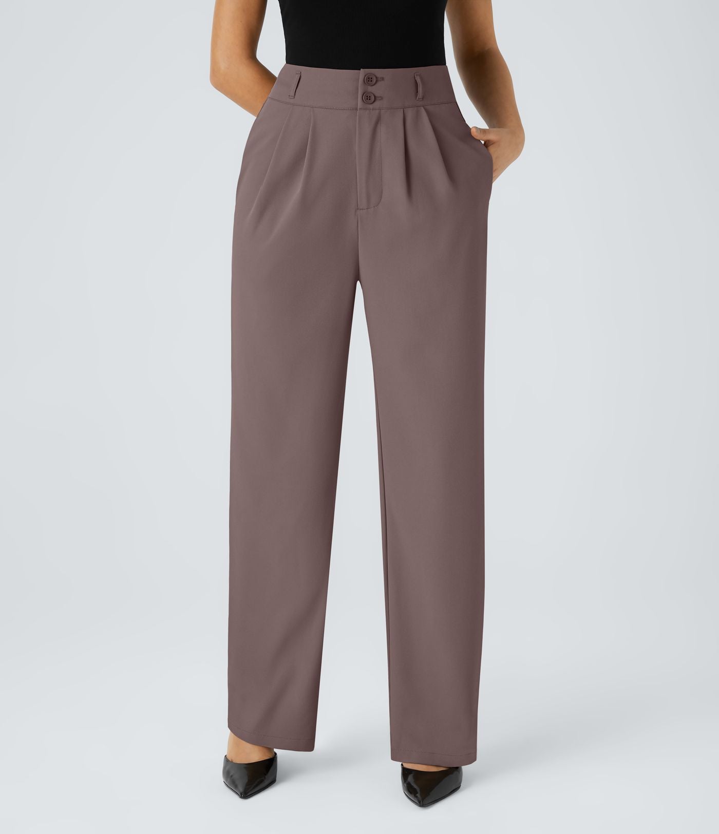Pantalon de travail Halara Flex™ droit froncé avec poche zippée, taille haute