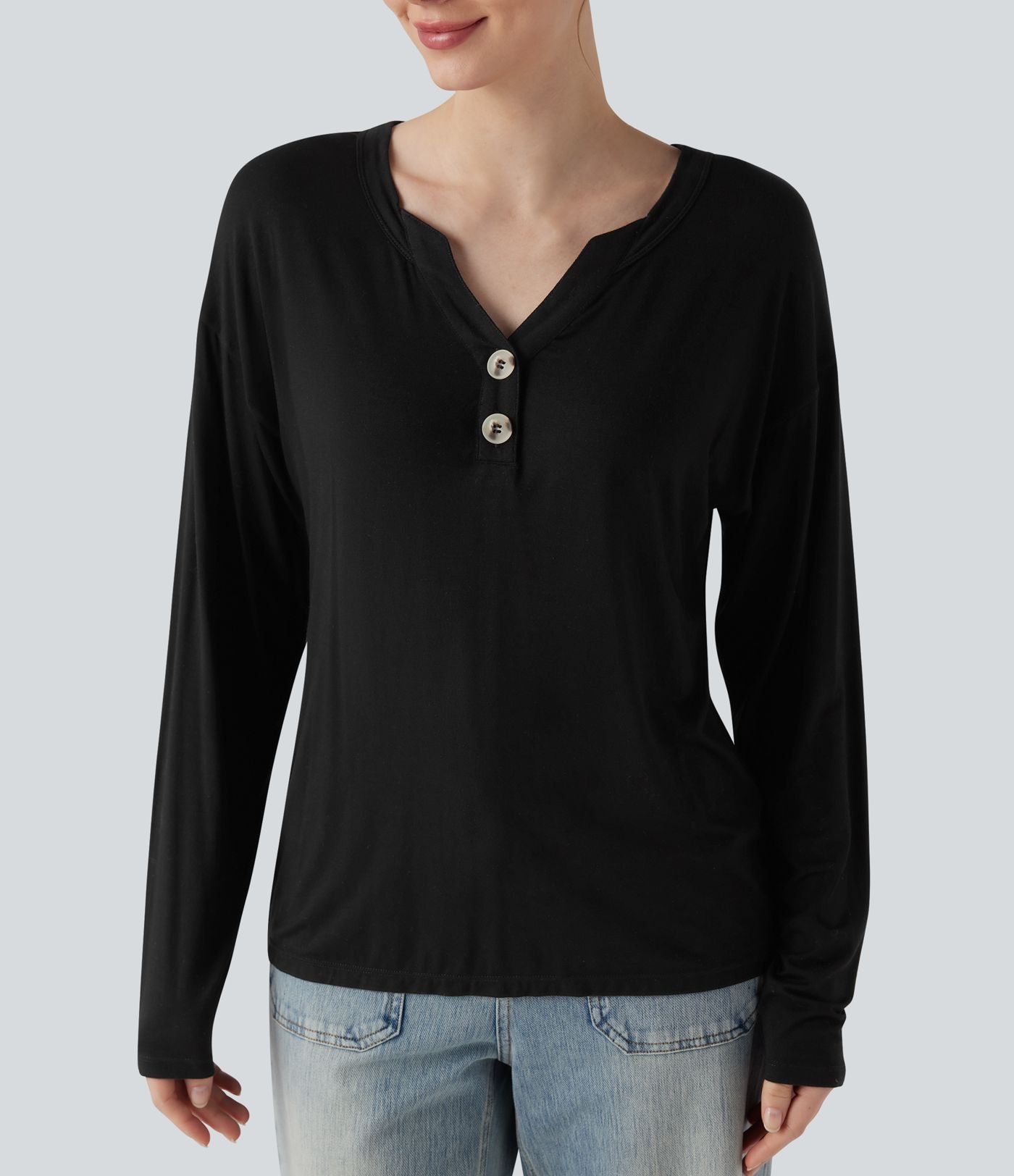 T-shirt col Henley à manches longues