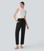 Pantalon décontracté taille haute avec cordon de serrage et poches