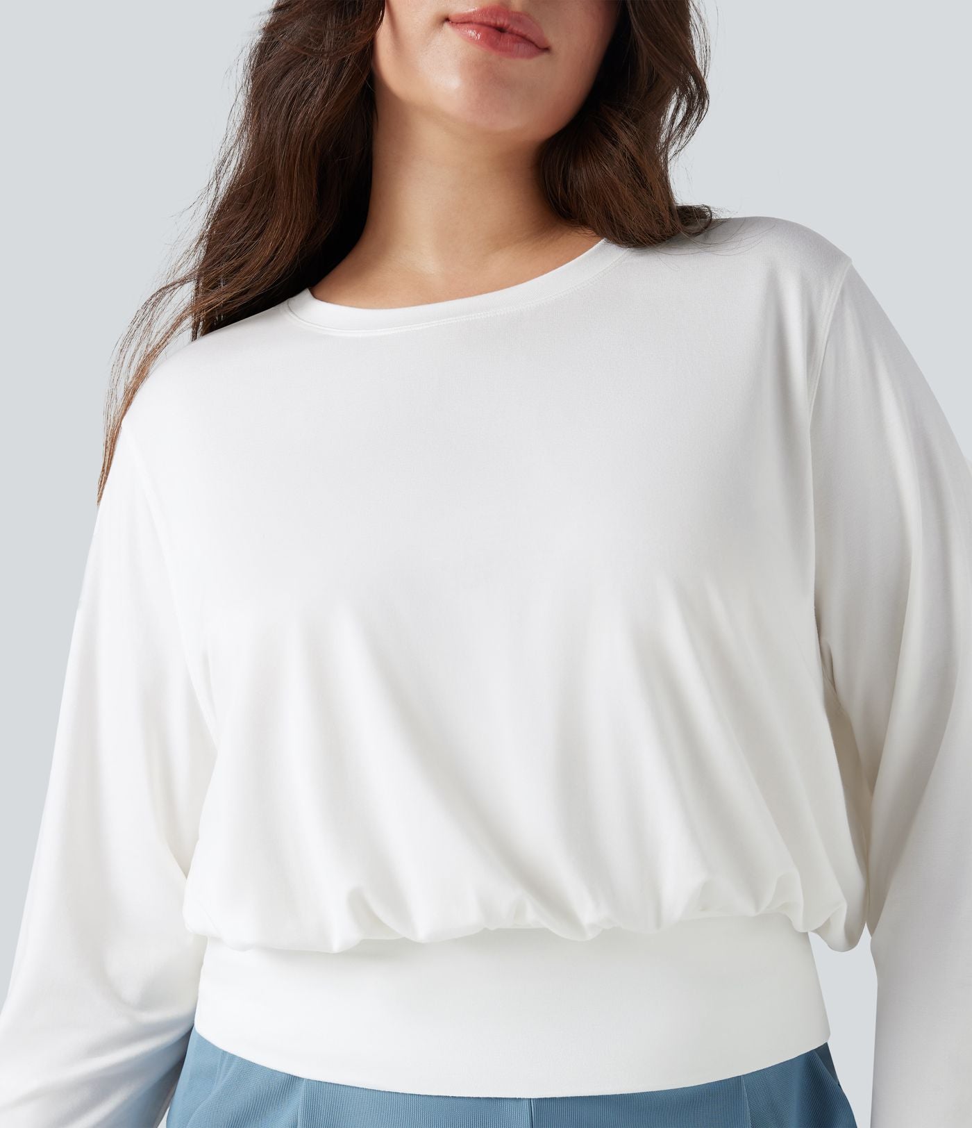 Top grande taille col rond manches longues