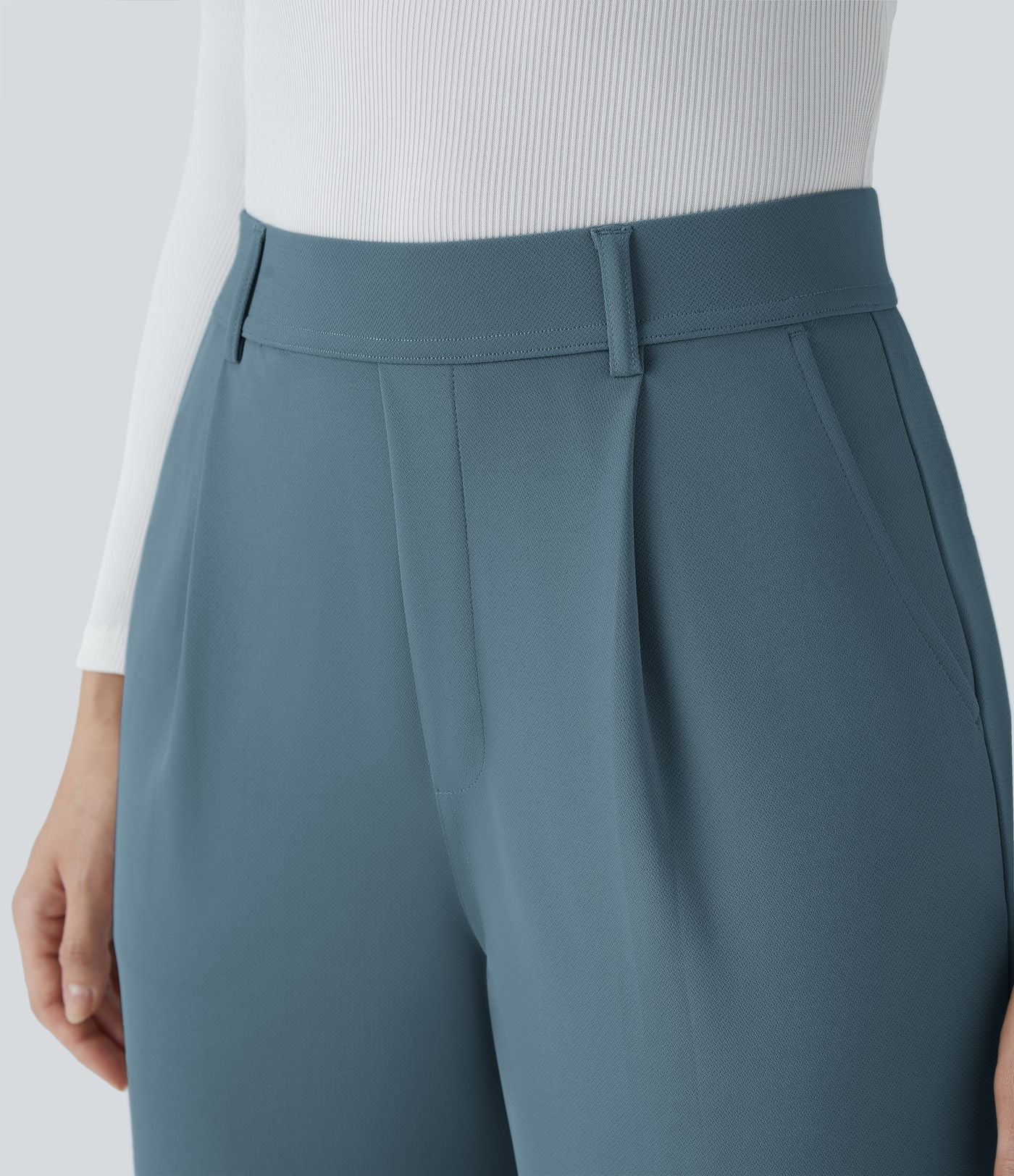 Halara Flex™ Pantalon Tailleur Droit à Taille Haute avec Pli Poches Latérales en Crêpe