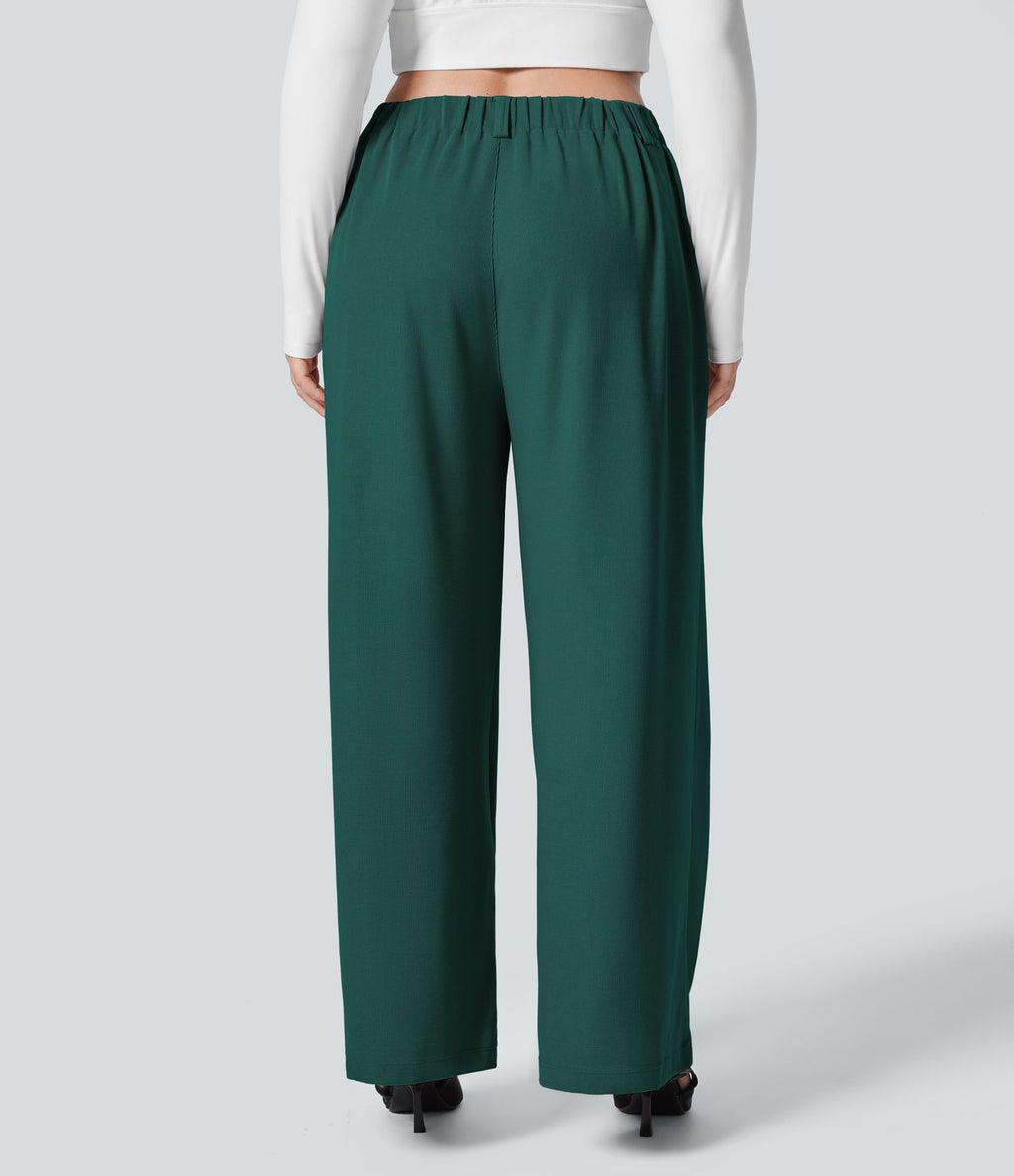 Halara Flex™ Pantalon tailleur Grande taille à Taille Haute, Poches Latérales Plissées, Jambes Larges, en Tissu Gaufré