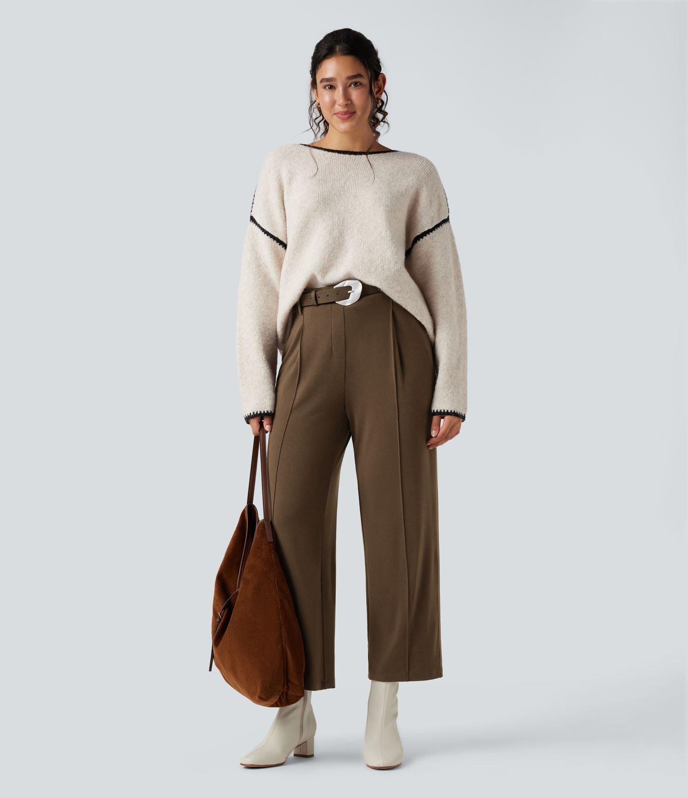 Pantalon tailleur thermique taille haute avec poches