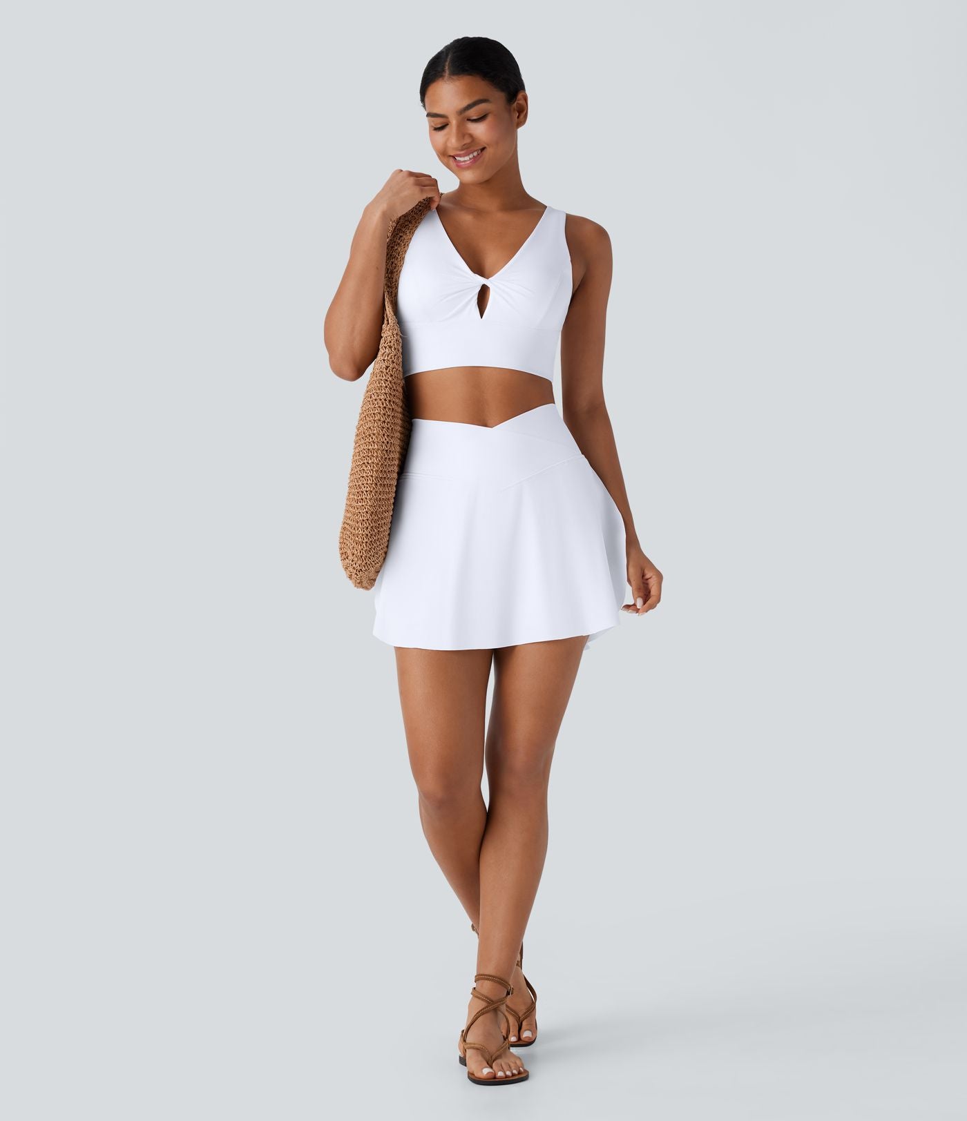 Jupe-short 2-en-1 mini de vacances taille haute croisée à séchage rapide avec poches latérales effet frais InstantCool