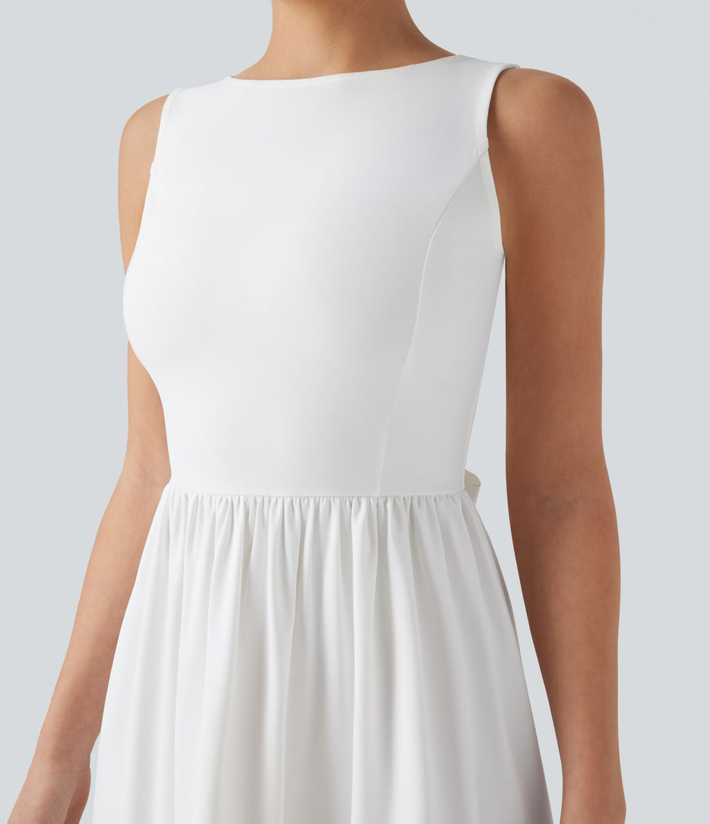 Robe mini col bateau dos échancré avec nœud