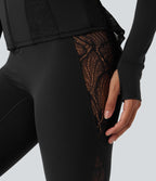 Veste ajustée yoga SoftlyZero™ dentelle contrastante avec trous pouces-UPF50+