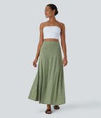 Jupe Évasée Casual Longue Fermeture Éclair Latérale Taille Haute
