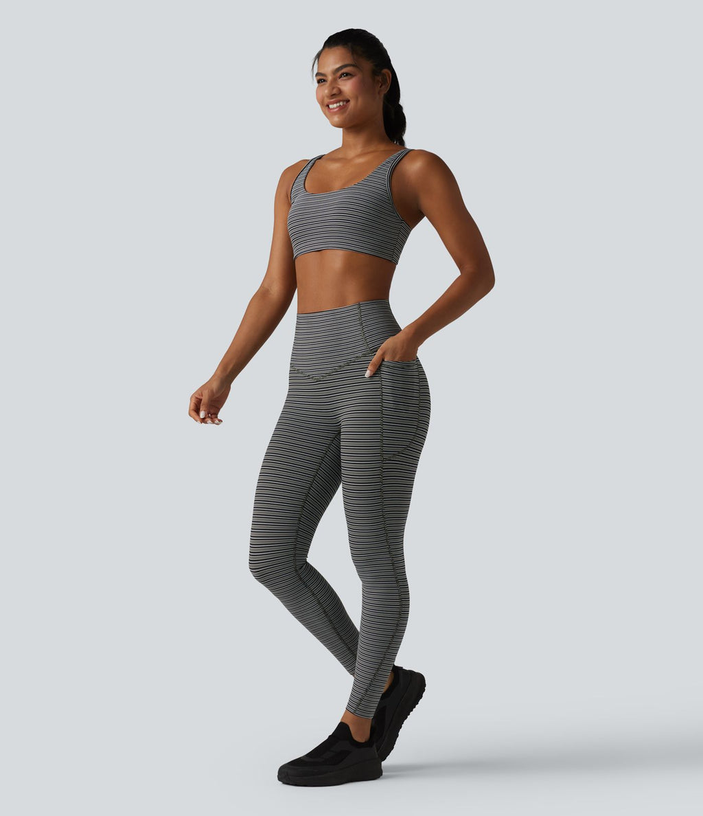 Halara UltraSculpt™ Legging de course à rayures jacquard taille haute ventre plat avec poches