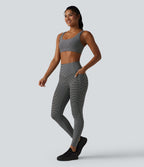 Halara UltraSculpt™ Legging de course à rayures jacquard taille haute ventre plat avec poches