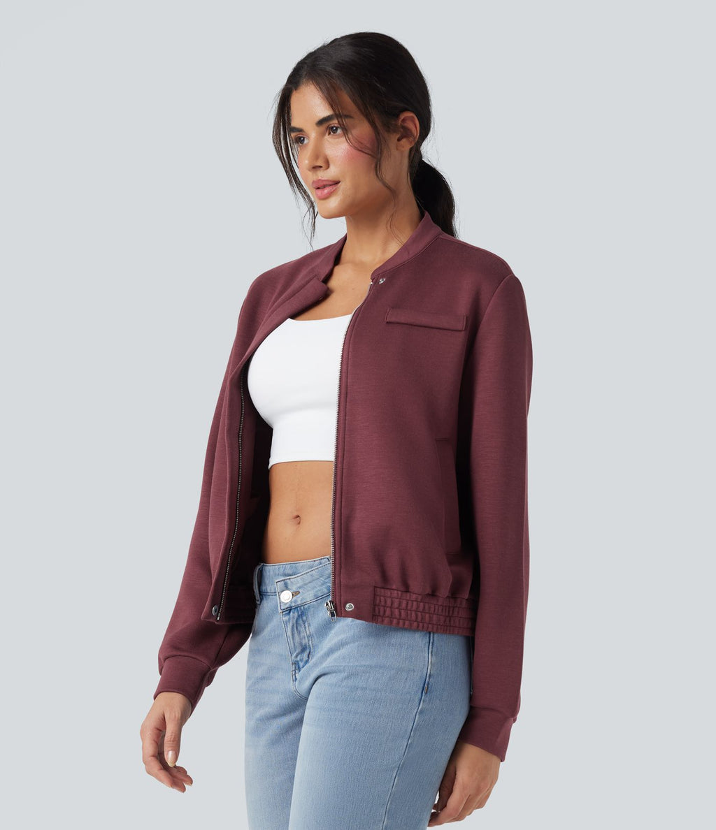 Veste bomber décontractée SpacerTek™ manches longues, col arrondi, avec poches
