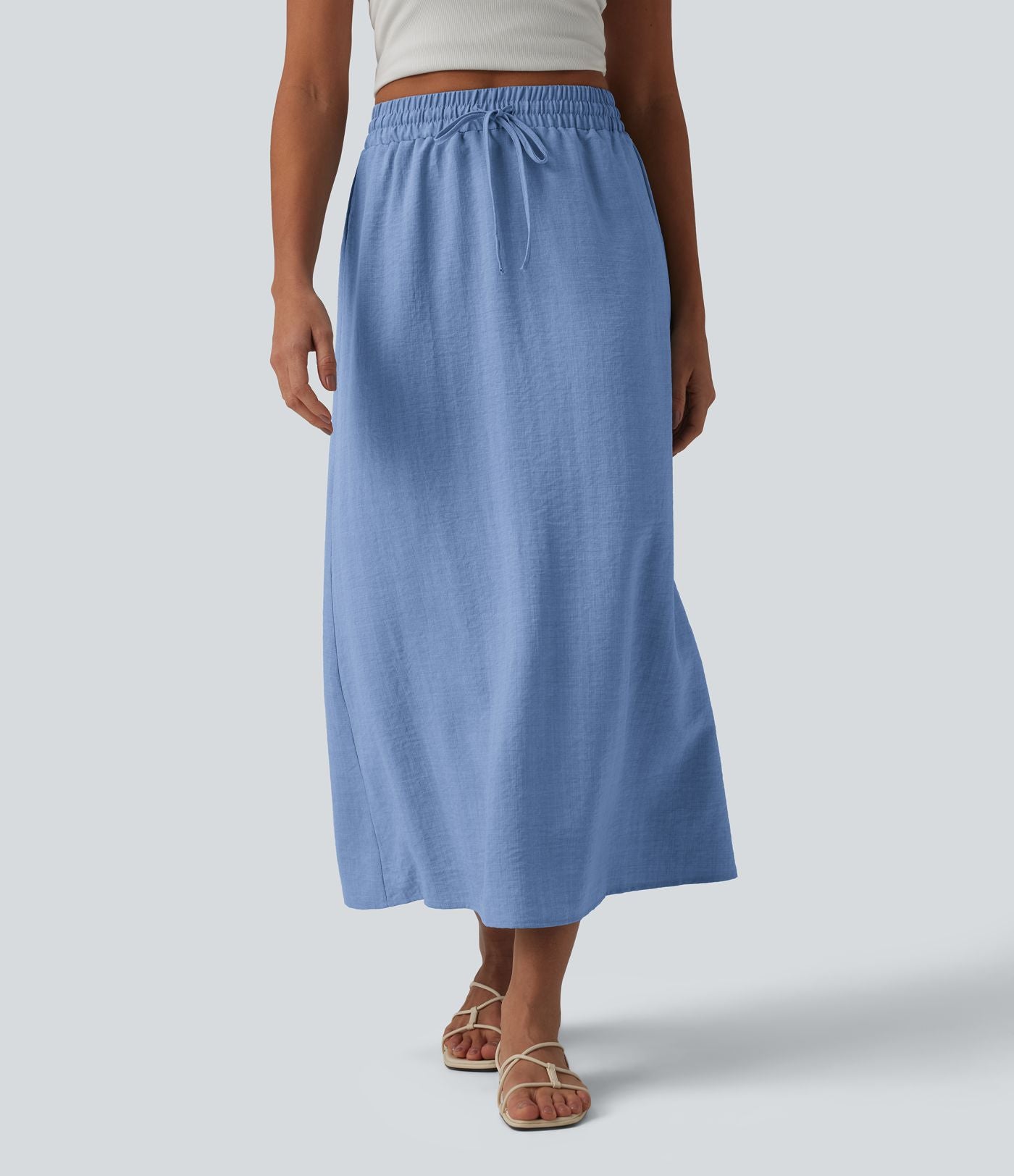 Jupe longue casual aspect lin taille haute avec cordon de serrage