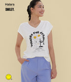 T-shirt casual Halara X Smiley® col V à manches courtes