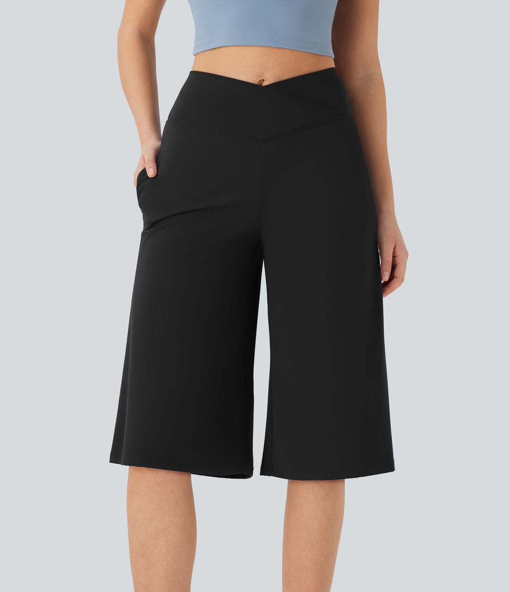 Pantacourt de yoga Cool Touch Softlyzero™ aérien à taille haute croisée, jambe large et poches