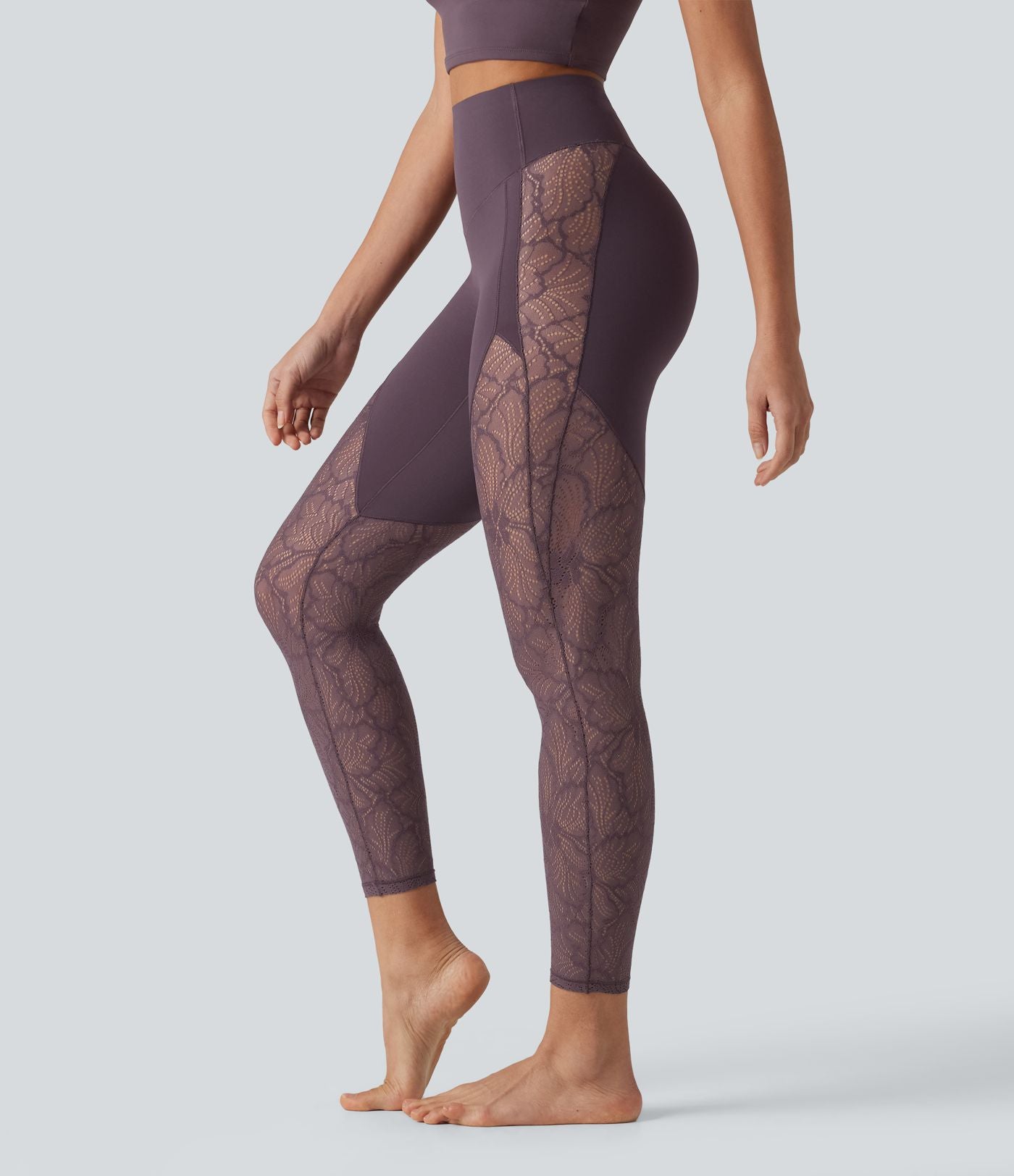 Legging yoga 7/8 Halara UltraSculpt™ gainant taille haute avec dentelle contrastante et poche