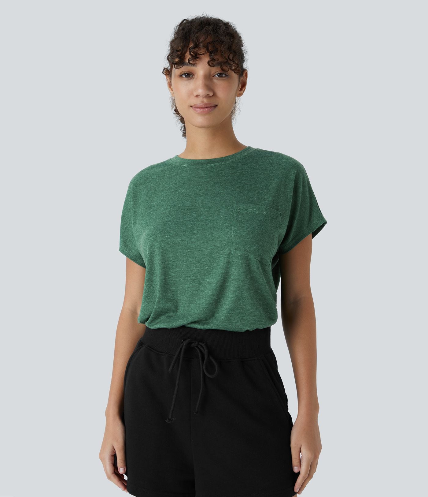 T-shirt Casual Relax à Col Rond Poche Poitrine Ourlet Fendu