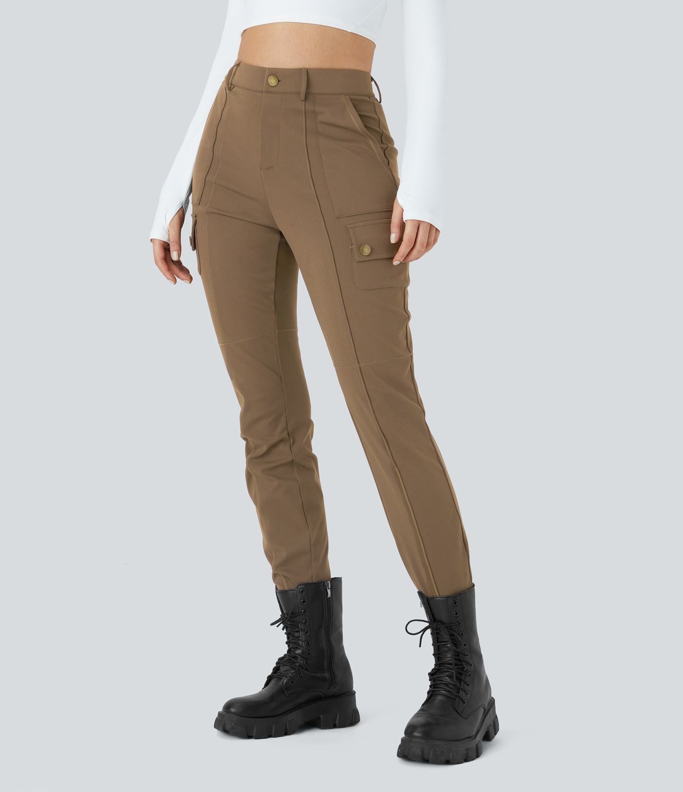 Pantalon cargo ajusté uni taille haute DayStretch avec poches zippées