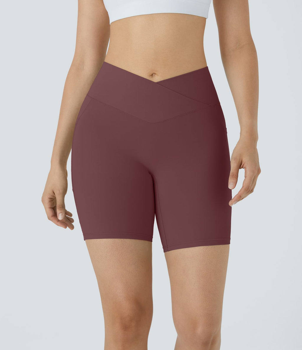 Softlyzero™ Short 17,5cm Yoga Taille Haute Crossover avec Poches Latérales
