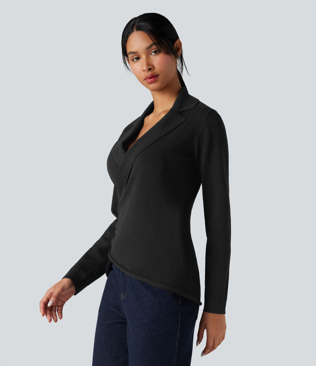 Pull tailleur cache-cœur col V manches longues