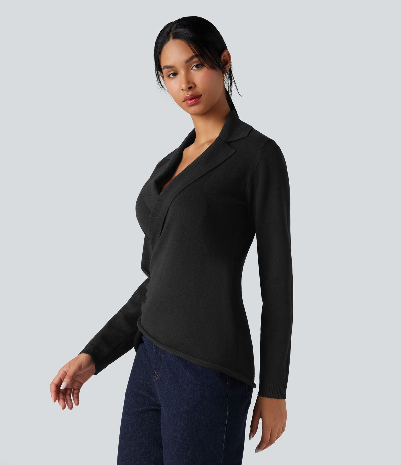 Pull tailleur cache-cœur col V manches longues