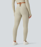 Legging côtelé croisé dans le dos taille haute avec poches