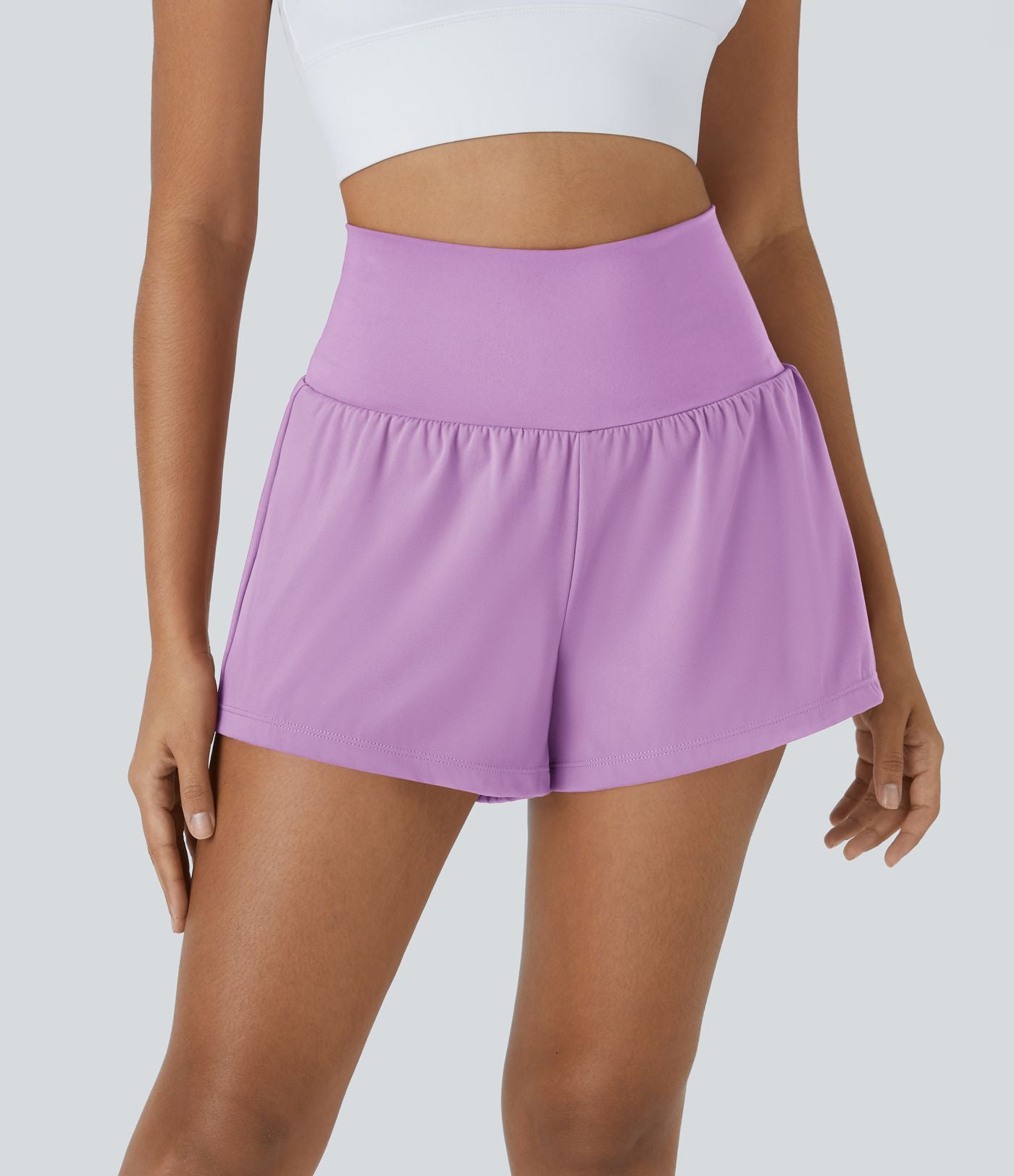 Short 7,5cm Yoga 2 en 1 Super Taille Haute Poches Arrière Poches Cachées Latérales