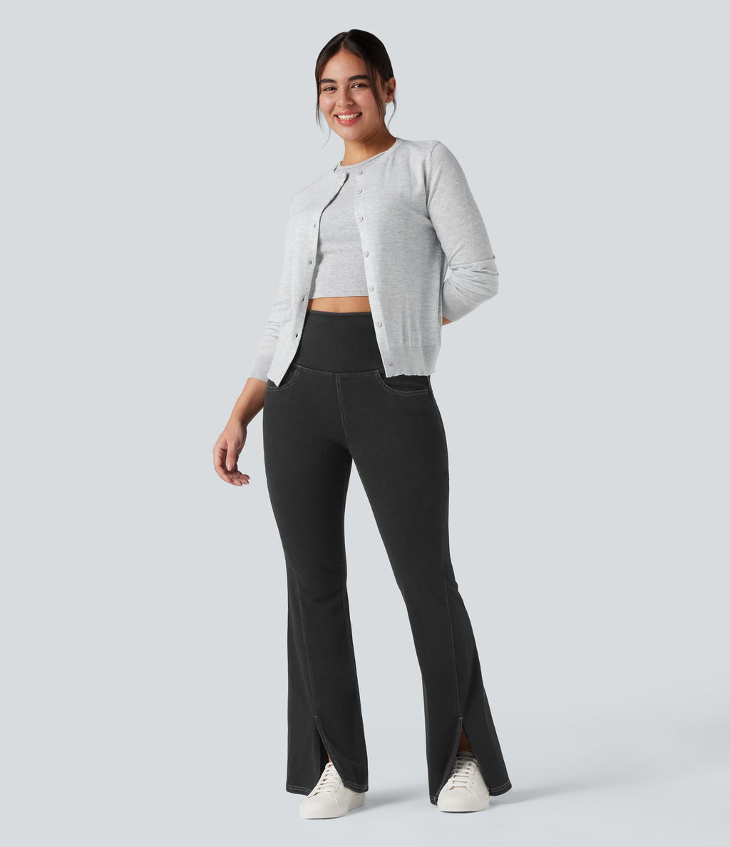 Legging denim évasé Halara Flex™ taille haute dos croisé fendu avec poches