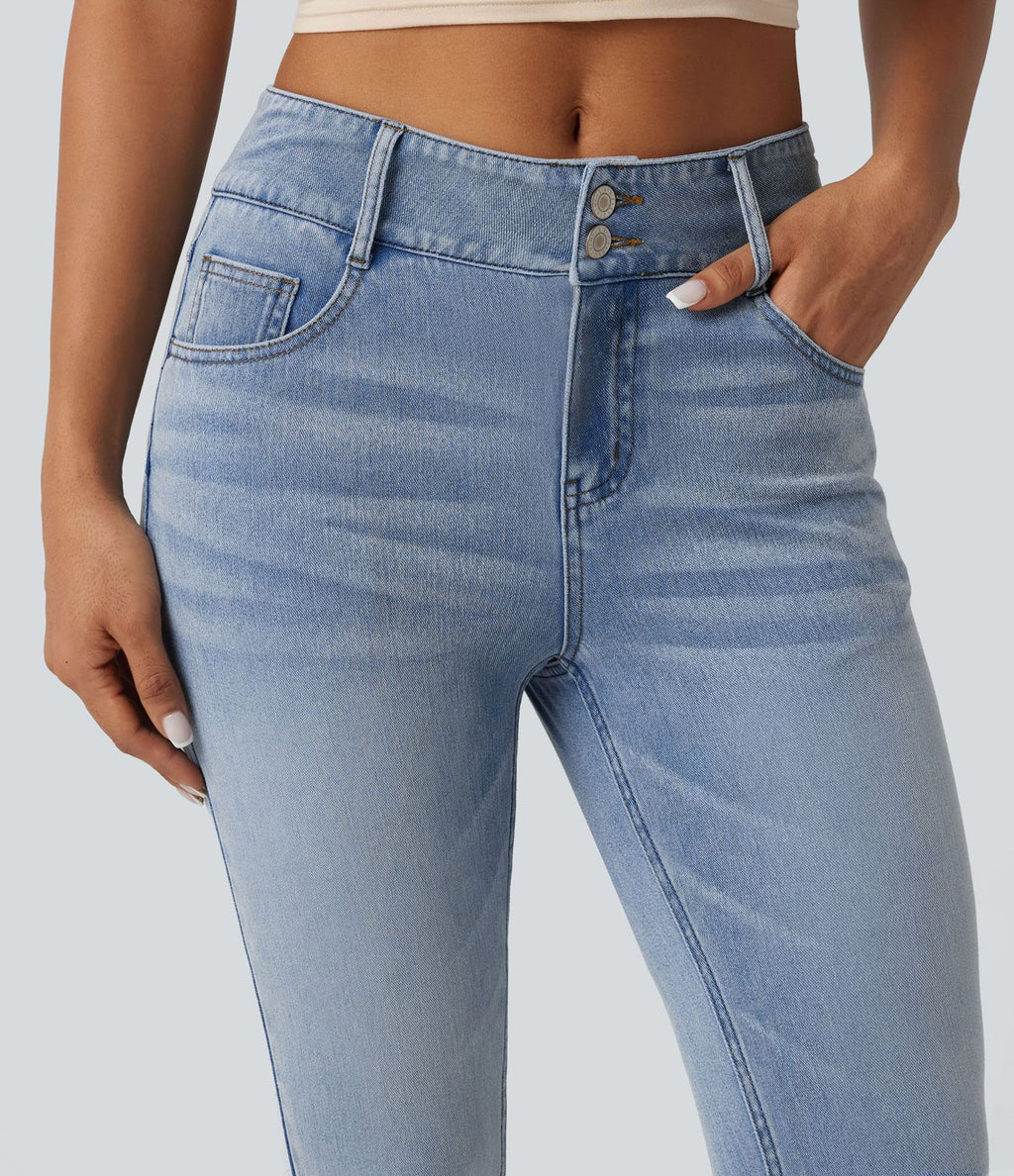 Halara Flex™ Jean skinny 7/8 casual taille mi-haute en lyocell drapé effet délavé, avec poches