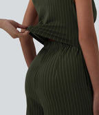 Combinaison tailleur col V sans manches à rayures et fronces avec poches - Easy Peasy