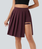 Jupe-short décontractée Breezeful™ taille haute plissée 2-en-1 avec boucle ajustable à séchage rapide et poche latérale - Longueur rallongée