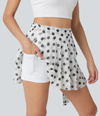Jupe évasée micro-mini en maille à pois, taille haute, à nouer sur le côté et poche
