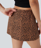 Jupe mini décontractée en coton 2-en-1 taille basse coupe A imprimé léopard avec fermeture éclair invisible