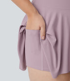 Robe Casual Grande Taille Mini 2-en-1 à Col en V Profond Dos Nu Dos Nageur Sans Manches avec Poches Latérales