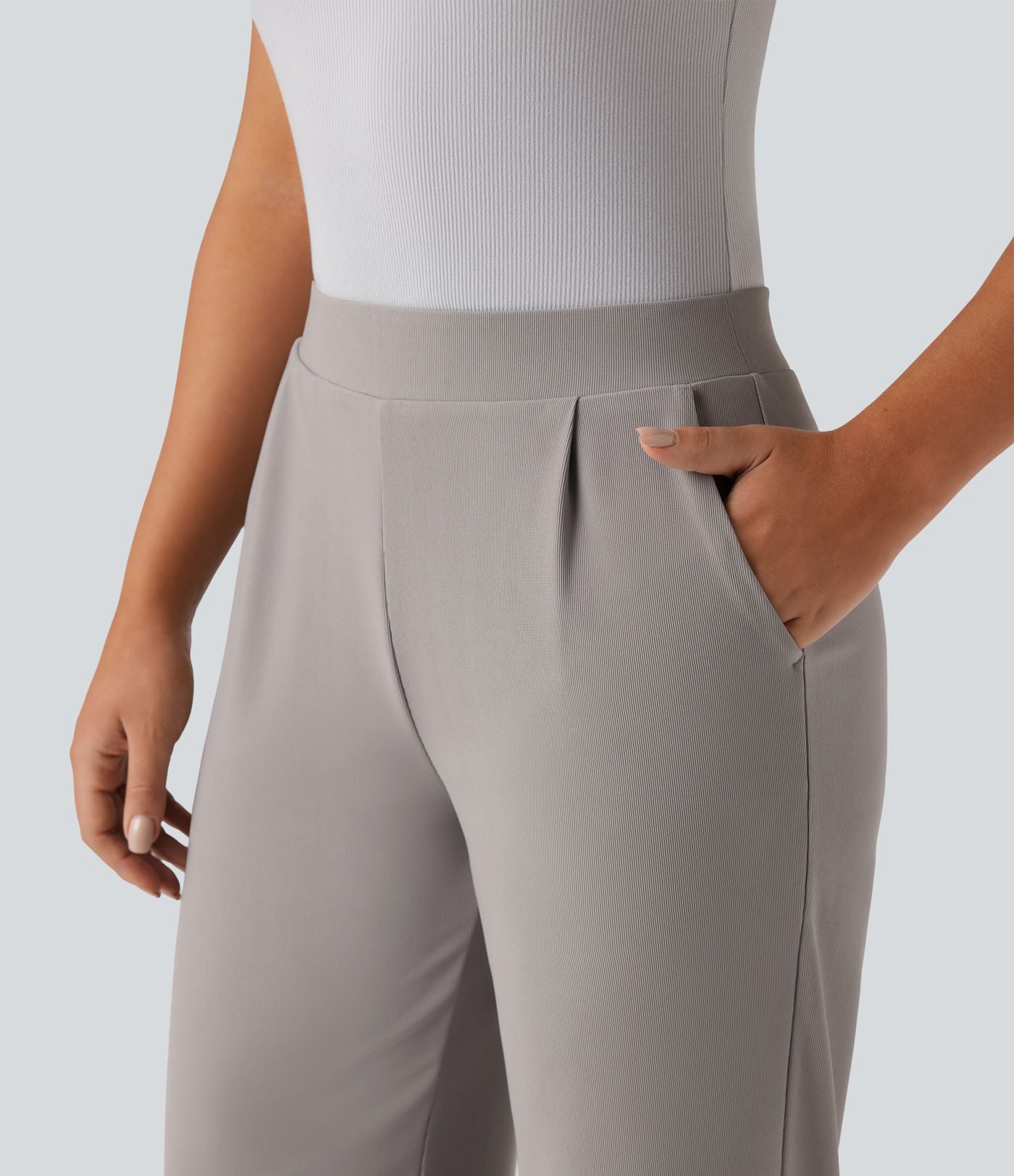Pantalon tailleur large gainant sculptant taille haute en micro-gaufré avec poches Halara Flex™
