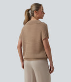 Pull resort col V manches chauve-souris courtes crochet