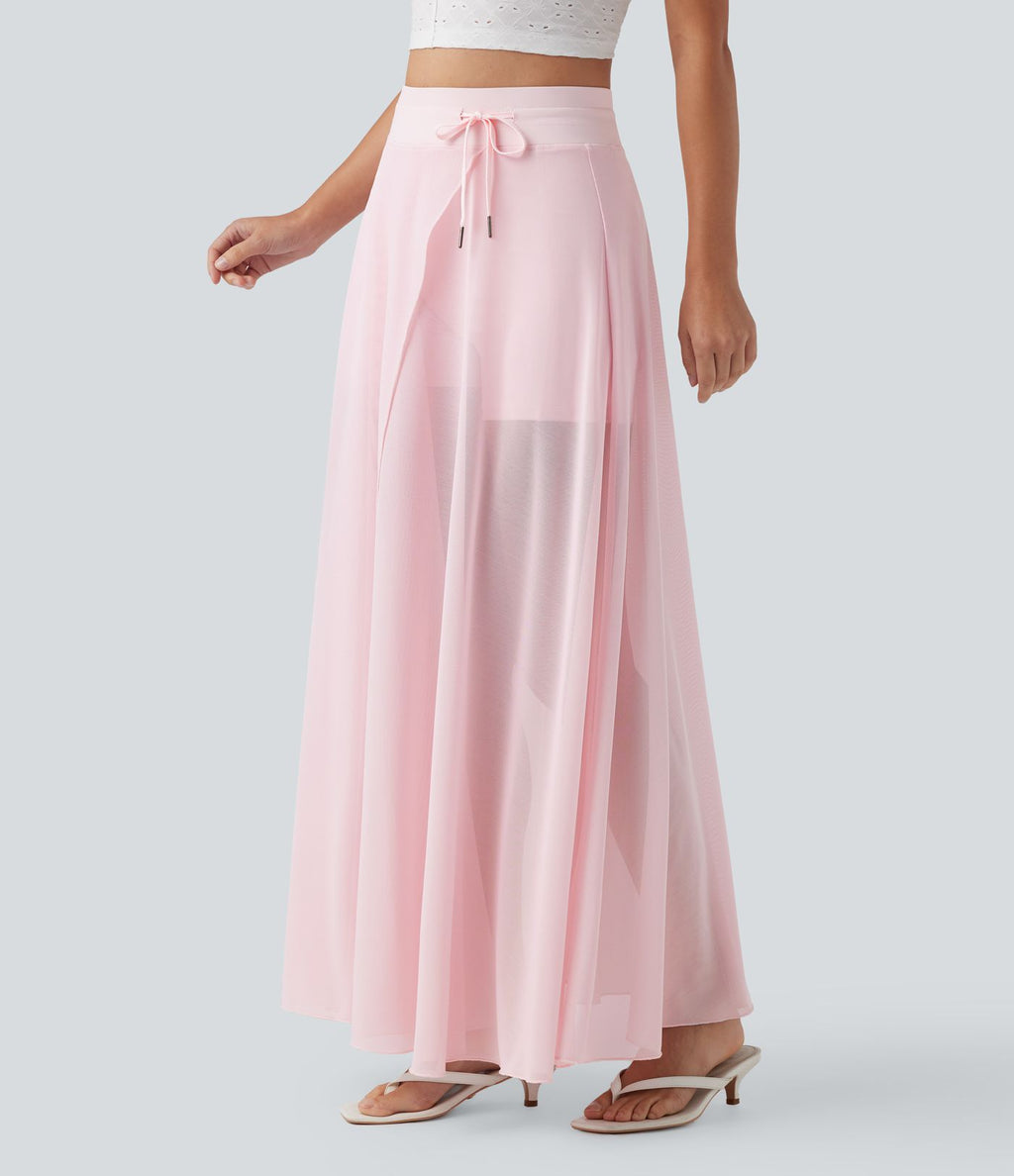 Jupe longue fluide 2-en-1 taille haute avec empiècements en résille