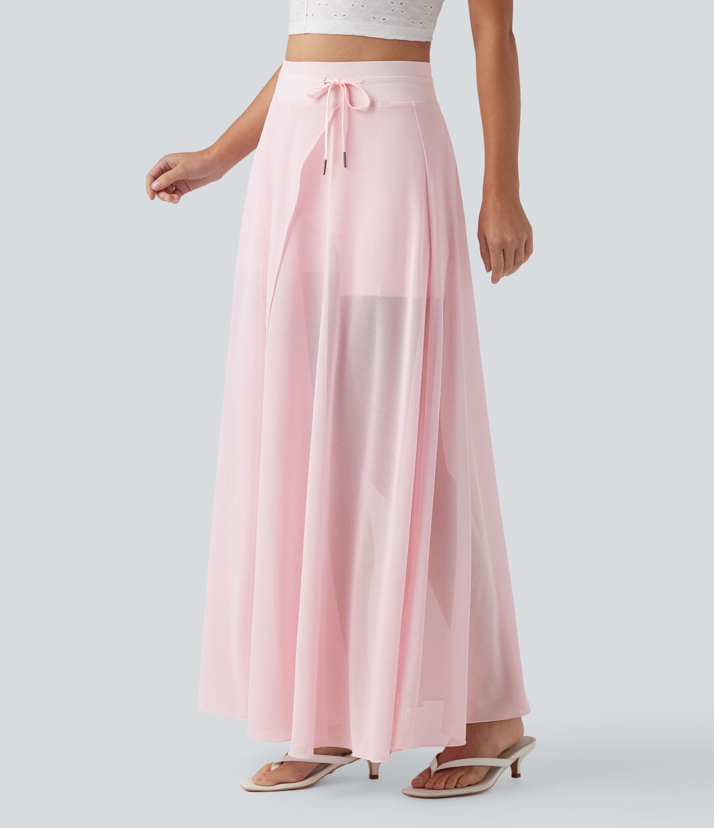 Jupe longue fluide 2-en-1 taille haute avec empiècements en résille