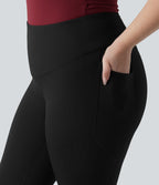 Legging sport grande taille en maille côtelé, effet ventre plat, taille haute avec poches