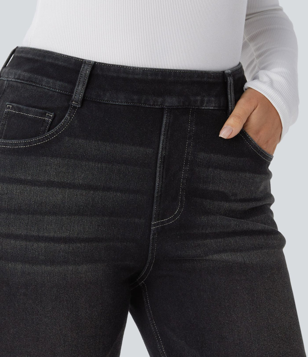 Jean délavé coupe droite taille haute Halara Flex™ Denim Heat avec poches