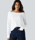 T-shirt en coton Pima à encolure bateau, manches longues et passe-pouces