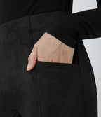 Legging décontracté en suédine taille haute, gainant, avec poches latérales