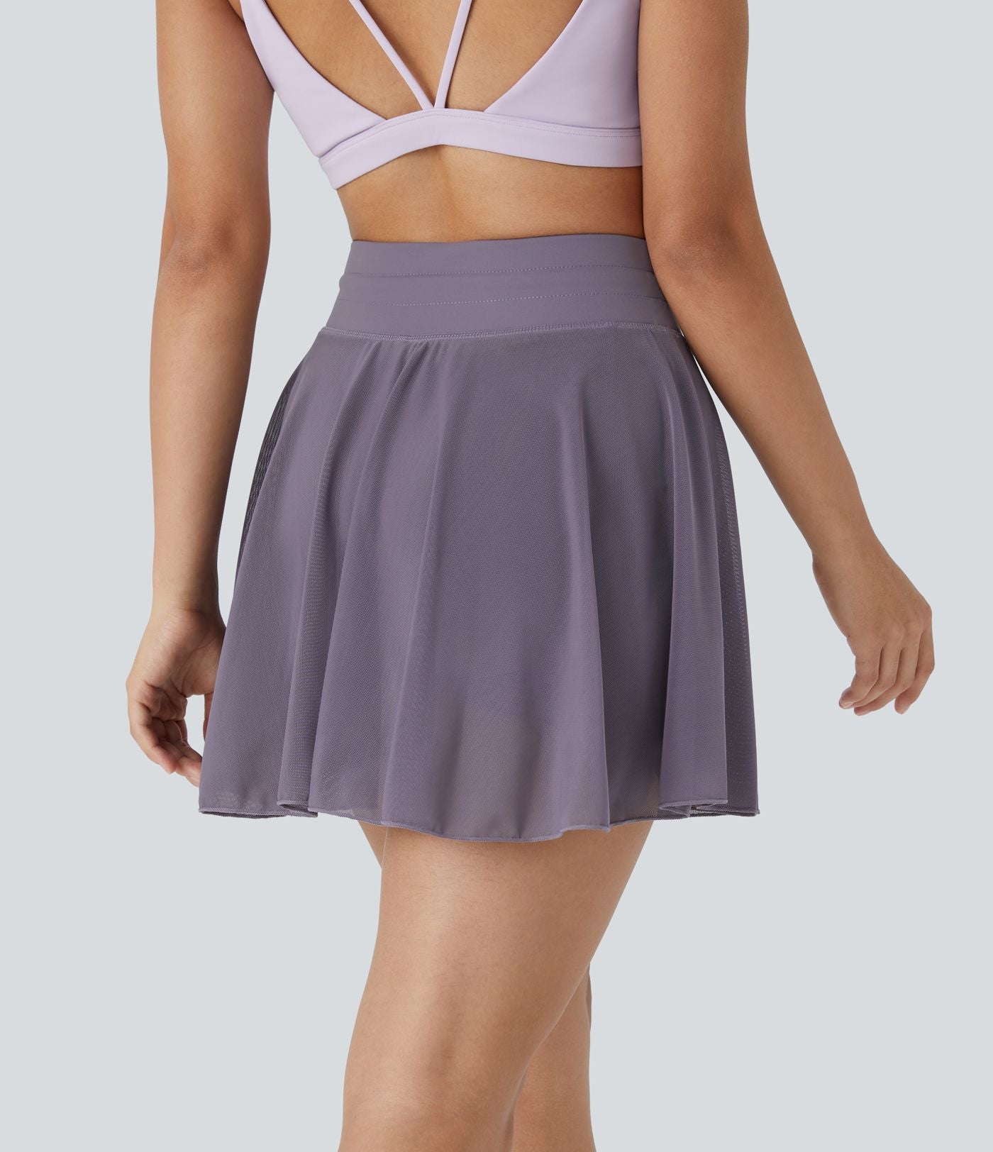 Jupe Casual Évasée Fluide 2 en 1 en Maille Contrastée Taille Haute Cordon de Serrage Poche Latérale