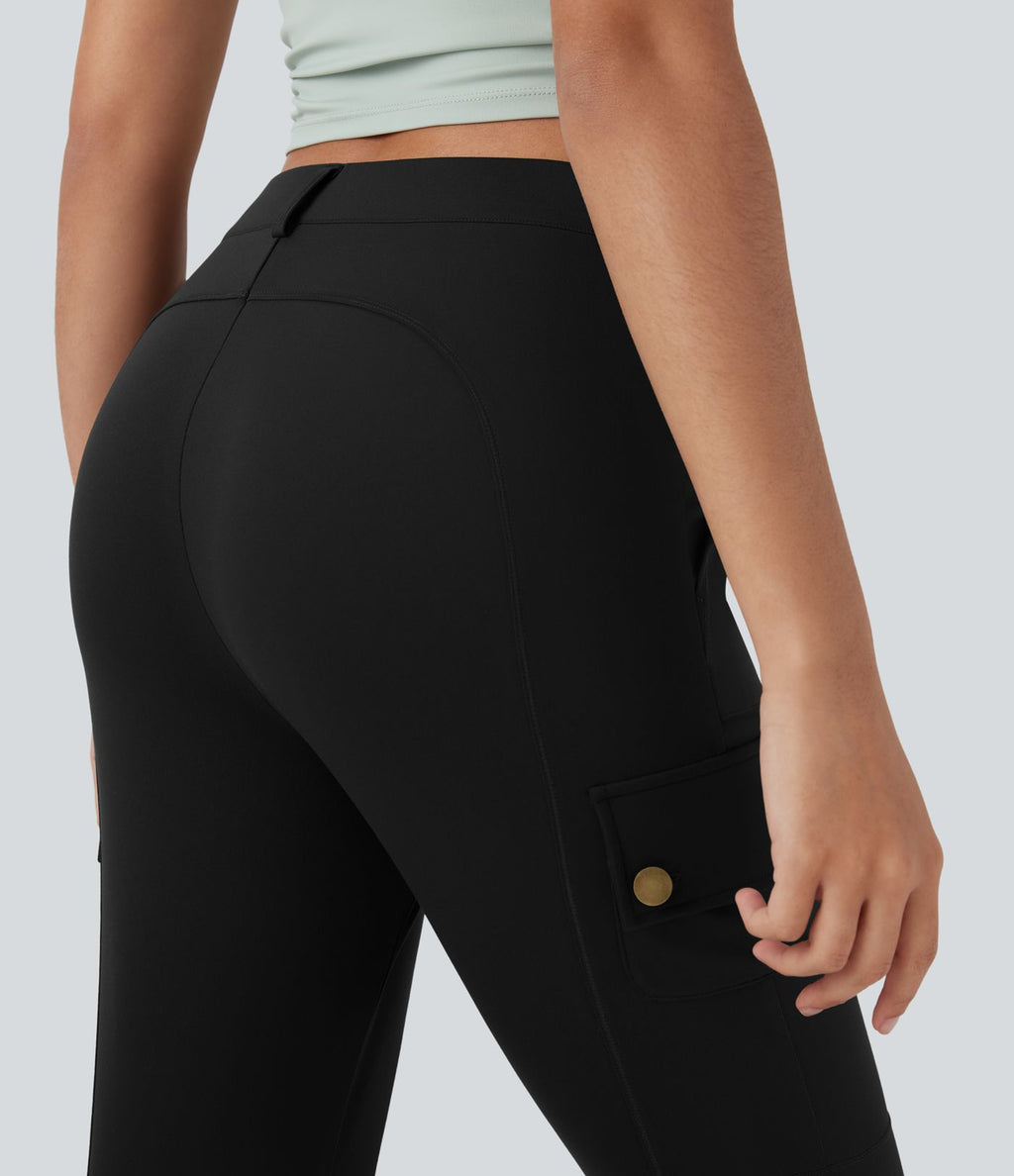 Pantalon cargo pedal pusher ajusté uni taille haute DayStretch avec poches zippées